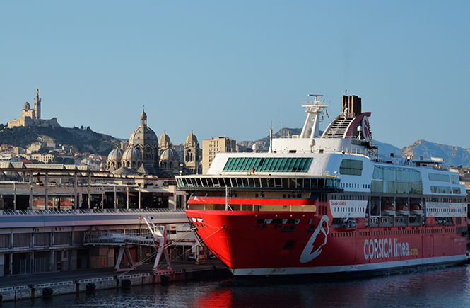 Docks de Marseille avec la Bonne Mère et la Major en fond